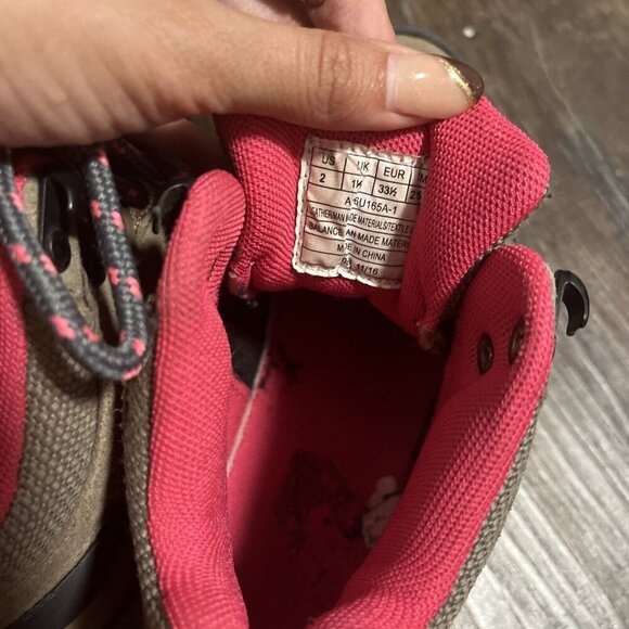 Bearpaw Corsica Hiking Boots Taupe Suede Pink Lace Up Waterproof Kids Sz 2 - Picture 16 of 16
